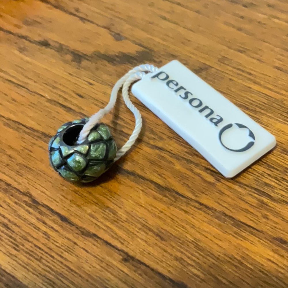 Persona Green and Black Pattern Bead with Silver Detail